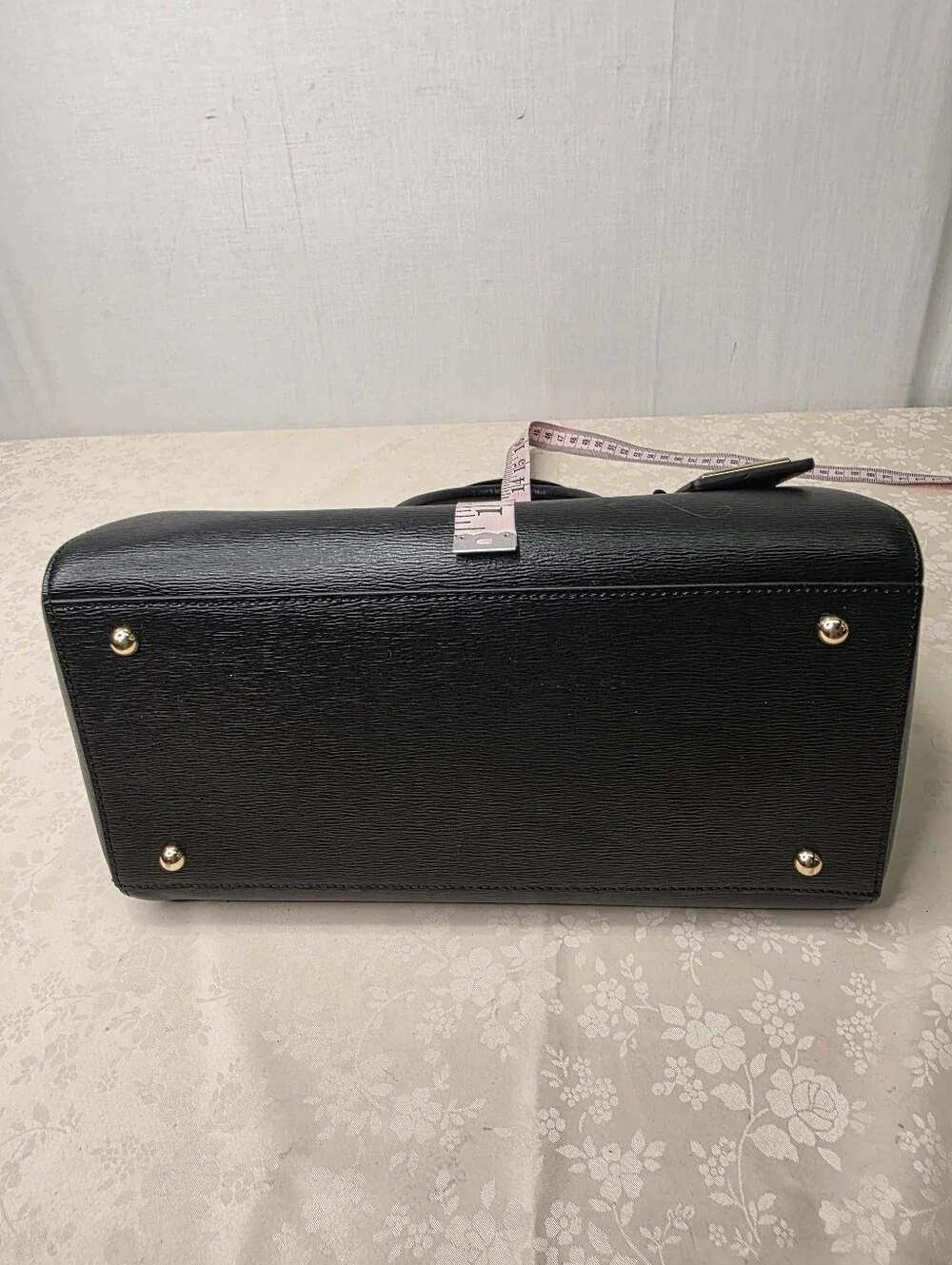 NWT Lauren Ralph Lauren Stefanie II Leather Satchel Bag Black Gold RLL Tote